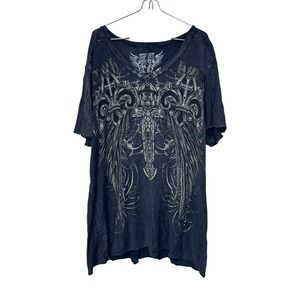 Raw State Men T-Shirt Y2K Angel Wings Graphic Retro Short Sleeve Grunge Gray XXL